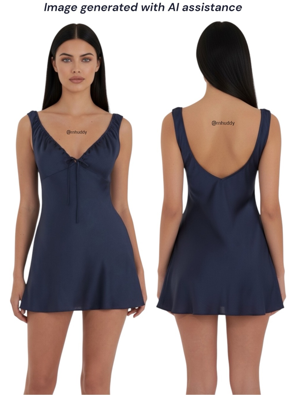 Lucy in the Sky Navy Satin V-Neck Mini Dress